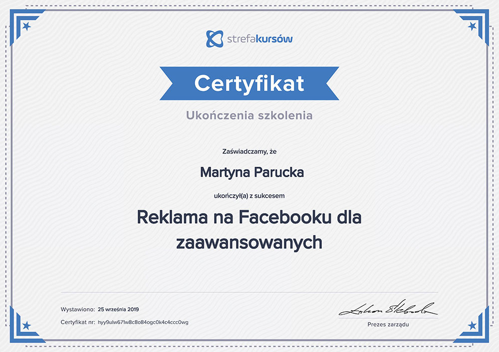 Certyfikat - Facebook dla zaawansowanych